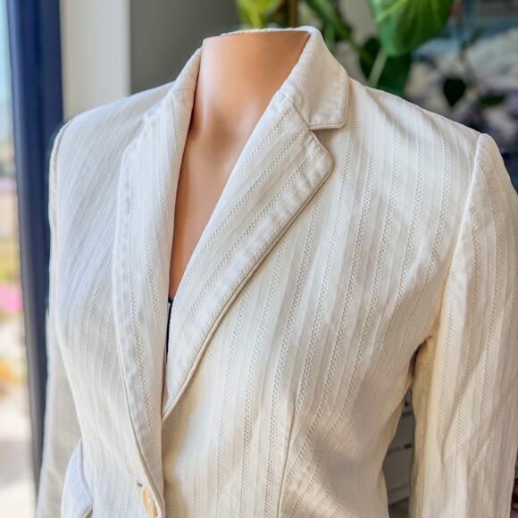 Vintage Banana Republic Cream Striped Tweed Knit Blazer Shoulder Pads, Women's 6 - Picture 5 of 11